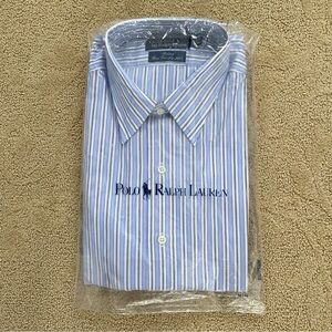 New Polo by Ralph Lauren Robson Fine Two-Ply 100s Blue Striped Shirt Men's 16-34